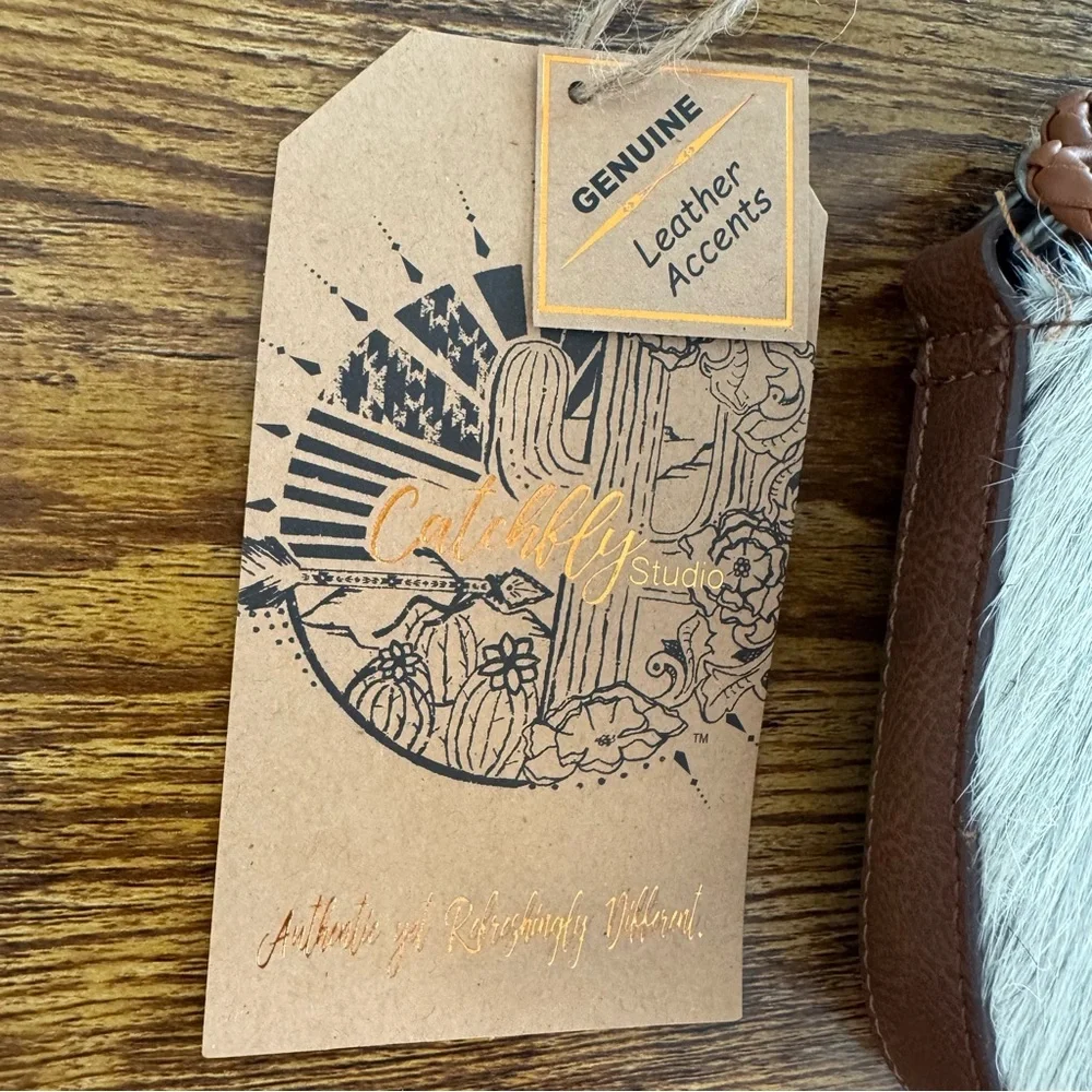 CatchFly Hair on Hide Western Shoulder Bag-Cowhide Leather Clutch NWT - Picture 5 of 11